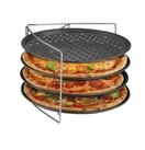 relaxdays Pizzablech Loch Pizzablech 4er Set mit Gestell, Edelstahl