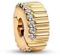 Pandora Charm-Einh&auml;nger PANDORA Gerippter Stopper-Charm mit Zirkonia, IP Gold