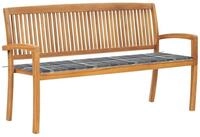 vidaXL Gartenbank, Stapelbare Gartenbank mit Auflage 159 cm Massivholz Teak