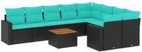 vidaXL Gartenlounge-Set 10-tlg. Garten-Sofagarnitur mit Kissen Schwarz Poly...