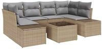 vidaXL Gartenlounge-Set Sofa Set mit Kissen 7 pcs Beige Poly Rattan, (7-tlg)