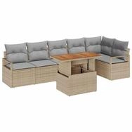 vidaXL Loungesofa Garten Essgruppe mit Kissen 7 pcs Beige und Grau, 7 Teile