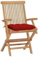 vidaXL Gartenstuhl, Outdoor St&uuml;hle mit Roten Kissen 4 Stk. Massivholz Teak
