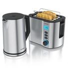 Arendo Fr&uuml;hst&uuml;cks-Set Edelstahl Wasserkocher 1,5l, 2-Scheiben Kurzschlitz Toaster,