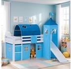 Homestyle4u Hochbett mit Rutsche 90x200 Kinderbett Jungen Kiefer Wei&szlig; Blau...