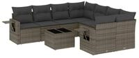 vidaXL Gartenlounge-Set 9-tlg. Garten-Sofagarnitur mit Kissen Grau Poly Rattan,