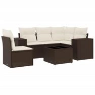 vidaXL Gartenlounge-Set 6-tlg. Garten-Sofagarnitur mit Kissen Braun Poly Rattan,