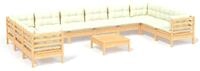 vidaXL Gartenlounge-Set 11-tlg. Garten-Lounge-Set mit Creme Kissen Kiefernholz,