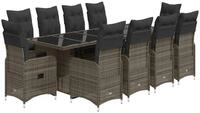 vidaXL Gartenlounge-Set 11-tlg. Garten-Bistro-Set mit Kissen Grau Poly Rattan,