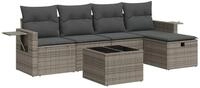 vidaXL Gartenlounge-Set 6-tlg. Garten-Sofagarnitur mit Kissen Grau Poly Rattan,