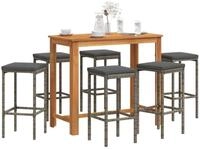 vidaXL Bar-Set, 7-tlg. Gartenbar-Set Grau Massivholz Akazie und Poly Rattan