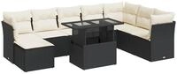 vidaXL Gartenlounge-Set 9-tlg. Garten-Sofagarnitur mit Kissen Schwarz Poly...