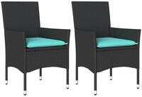 vidaXL Gartenstuhl Gartenst&uuml;hle mit Kissen 2 Stk. Schwarz Poly Rattan (2 St)
