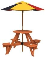 vidaXL Gartentisch Picknicktisch f&uuml;r 4 Kinder mit Sonnenschirm Rund Tannenholz