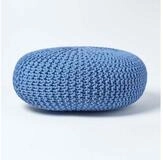 Homescapes Pouf Gro&szlig;er Strickpouf 100% Baumwolle, blau