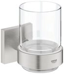 Grohe Zahnputzbecher Start Cube, Kristallglas mit Halter - Supersteel