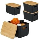 relaxdays Aufbewahrungsbox mit Bambusdeckel im Set, schwarz, 4er-Pack S