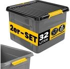 monzana Aufbewahrungsbox, 2x 32L Deckel 40kg belastbar stapelbar stabil BPA frei