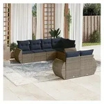 vidaXL Gartensofa, 7-teiliges Gartensofa-Set mit Kissen, grau, Polyrattan grau