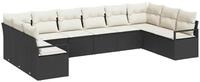 vidaXL Gartenlounge-Set Sofa Set mit Kissen 10 pcs Schwarz Poly-Rattan, (10-tlg)