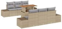 vidaXL Gartenlounge-Set Garten-Sofa-Set mit Speicher 7 pcs Beige Poly Rattan,...
