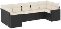 vidaXL Sofaelement 7-tlg. Garten-Sofagarnitur mit Kissen Schwarz Poly Rattan (7...