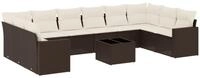 vidaXL Sofaelement 11-tlg. Garten-Sofagarnitur mit Kissen Braun Poly Rattan (1...