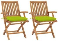 vidaXL Gartenstuhl Gartenst&uuml;hle 2 Stk. mit Hellgr&uuml;nen Kissen Massivholz (2 St)