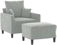 vidaXL Sofa Sessel mit Hocker Hellgrau 60 cm Samt
