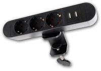 McPower 3er Tischsteckdose SK-03 mit Tischklemme & 2xUSB Steckdosenleiste