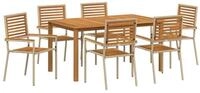 vidaXL Gartenlounge-Set Garten Essgruppe 7 pcs Beige Massivholz, (7-tlg)