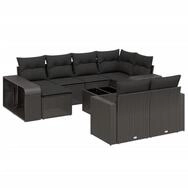 vidaXL Gartenlounge-Set 11-tlg. Garten-Sofagarnitur mit Kissen Schwarz Poly...