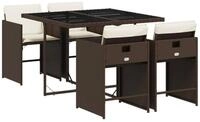 vidaXL Garten-Essgruppe 5-tlg. Garten-Essgruppe mit Kissen Braun Poly Rattan,...