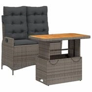 vidaXL Garten-Essgruppe 2-tlg. Garten-Essgruppe mit Kissen Grau Poly Rattan,...