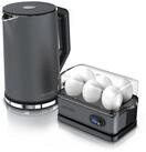 Arendo Fr&uuml;hst&uuml;cks-Set Edelstahl Wasserkocher 1,5l, 6er Eierkocher, Cool Grey