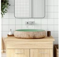 vidaXL Waschbecken, Aufsatzwaschbecken Gr&uuml;n und Braun Oval 59x40x15 cm Keramik