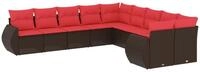 vidaXL Sofaelement 10-teiliges Gartensofa-Set mit Kissen, braun, Polyrattan (1...