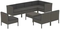 vidaXL Gartenlounge-Set, 9-tlg. Lounge Set mit Auflagen Poly Rattan Grau
