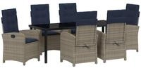 vidaXL Gartenlounge-Set Garten Essgruppe mit Kissen 7 pcs Grau Poly-Rattan,...