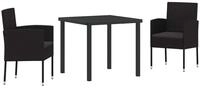 vidaXL Gartenlounge-Set Garten Essgruppe mit Kissen 3 pcs Schwarz Poly-Rattan,