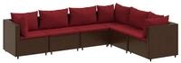vidaXL Gartenlounge-Set 6-tlg. Garten-Lounge-Set mit Kissen Braun Poly Rattan,