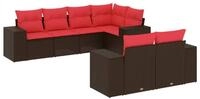 vidaXL Gartenlounge-Set 7-teiliges Gartensofa-Set mit Kissen, braun, Polyrattan,