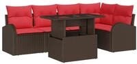 vidaXL Loungesofa Garten-Sofa-Set mit Kissen 6 pcs Braun und Rot Poly-Rattan, 6...