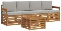 vidaXL Gartenlounge-Set Outdoor-Sofagarnitur mit Kissen 5 pcs Nat&uuml;rlich und