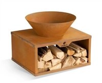LANDMANN Feuerschale mit Holzlager - 60 x 50 x 54 cm, aus Cortenstahl,...