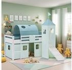 Homestyle4u Hochbett Kinderbett 90x200 Spielbett Kiefer Jungen Wei&szlig; Gr&uuml;n Mint
