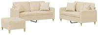 vidaXL Sofa 3-tlg. Sofagarnitur mit Kissen Creme Stoff