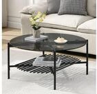 FINEBUY Couchtisch FB111842 Wohnzimmertisch Glas Metall 80 cm Schwarz Rund...