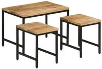 vidaXL Beistelltisch Satztische 3 Stk. Raues Massivholz und Eisen