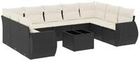 vidaXL Sofaelement 10-tlg. Garten-Sofagarnitur mit Kissen Schwarz Poly Rattan...